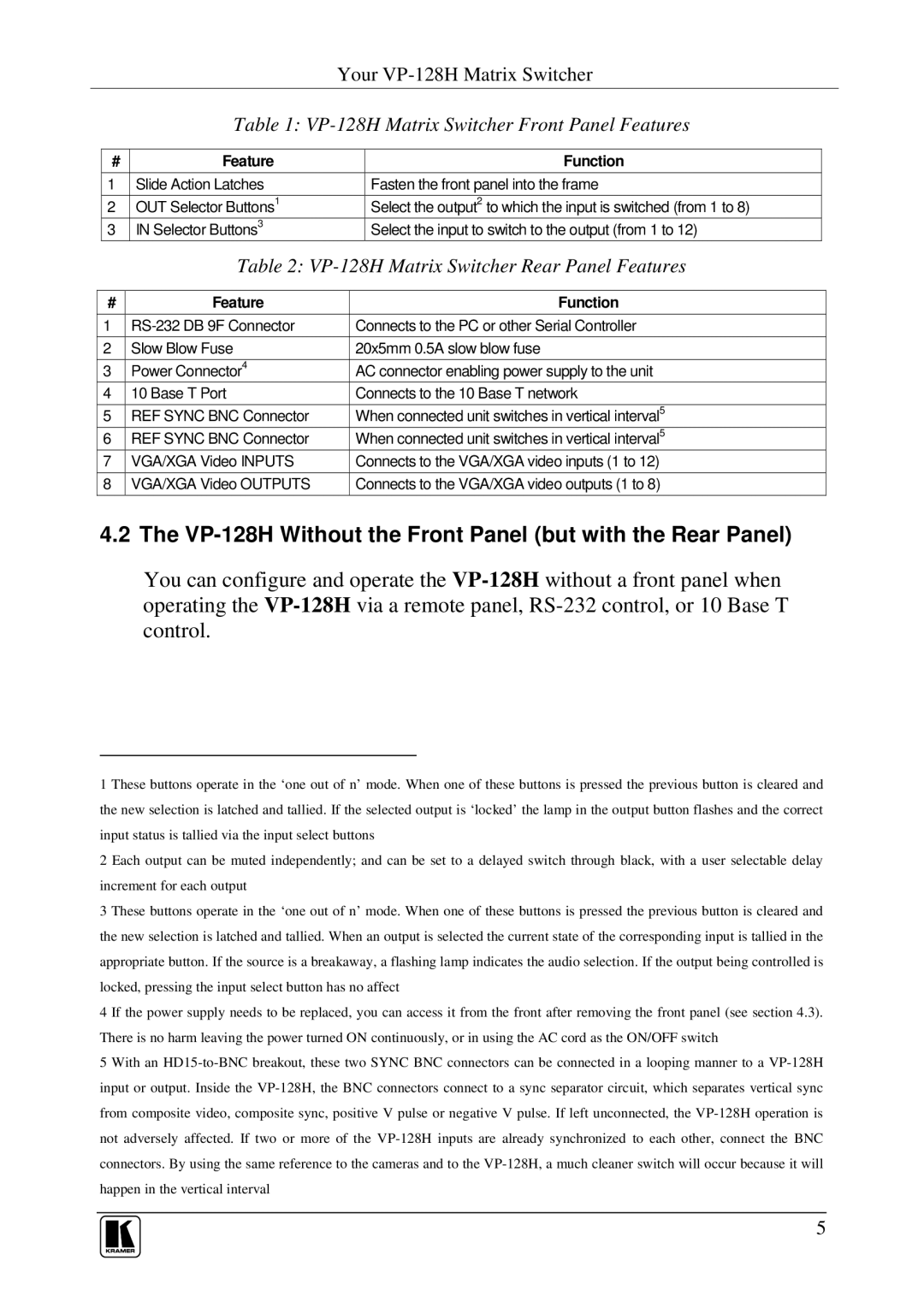 Kramer Electronics user manual VP-128H Without the Front Panel but with the Rear Panel 