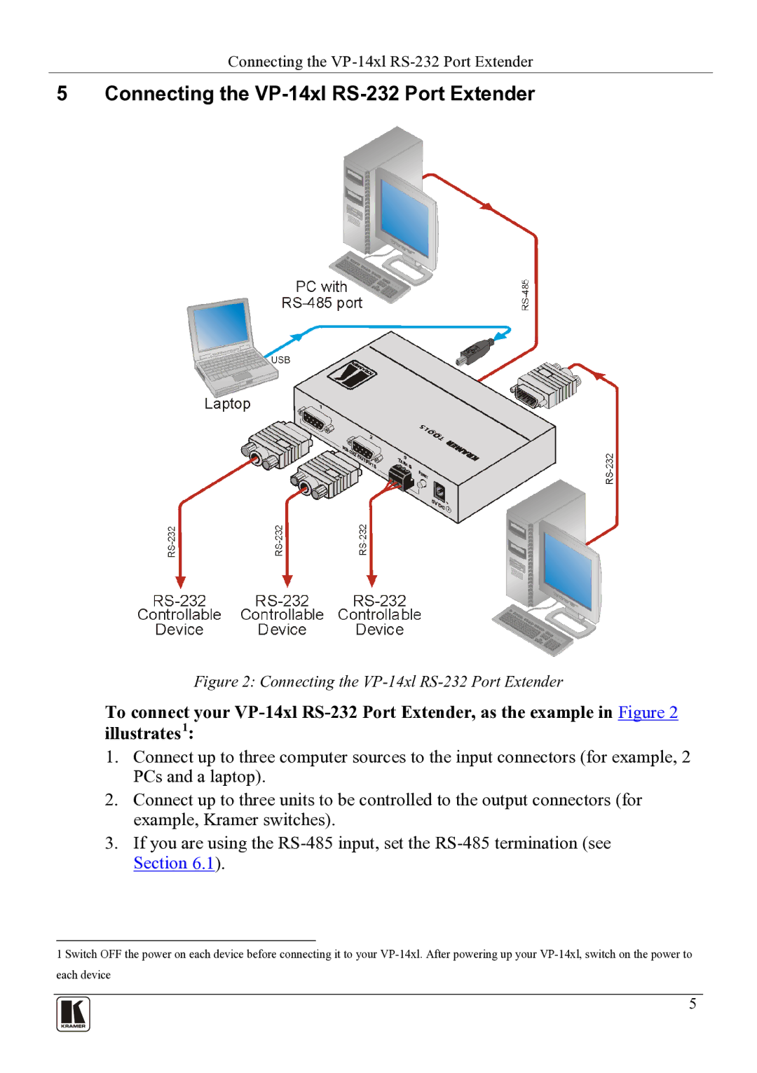 Kramer Electronics VP-14x1 user manual Connecting the VP-14xl RS-232 Port Extender 