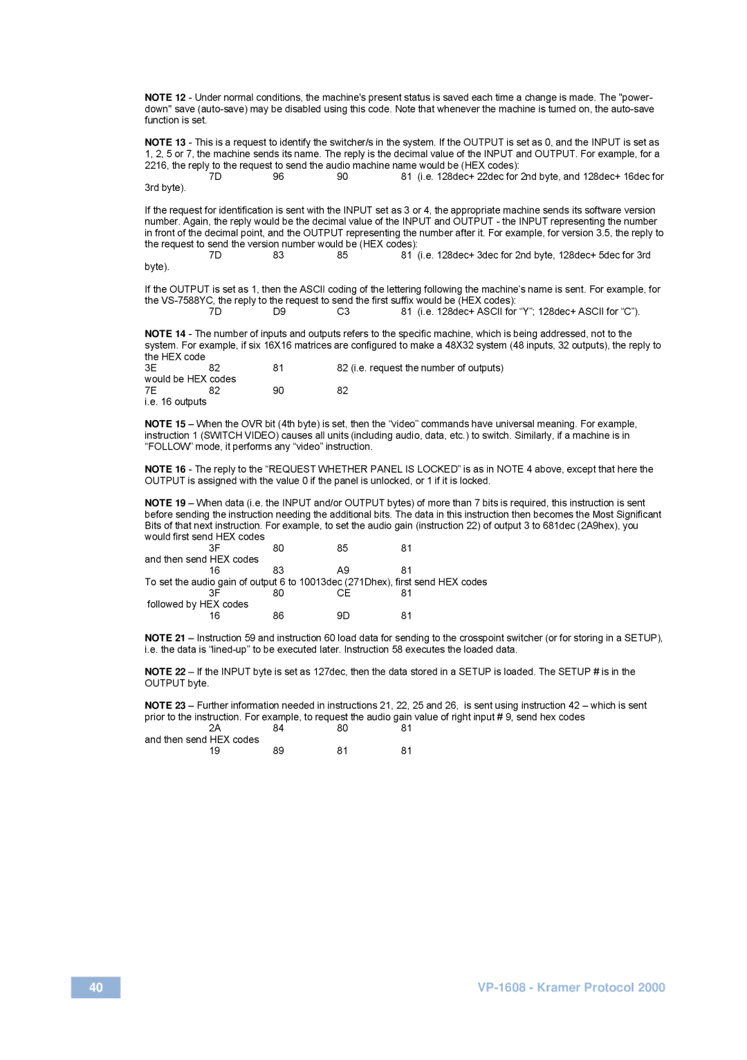 Kramer Electronics user manual VP-1608 Kramer Protocol 