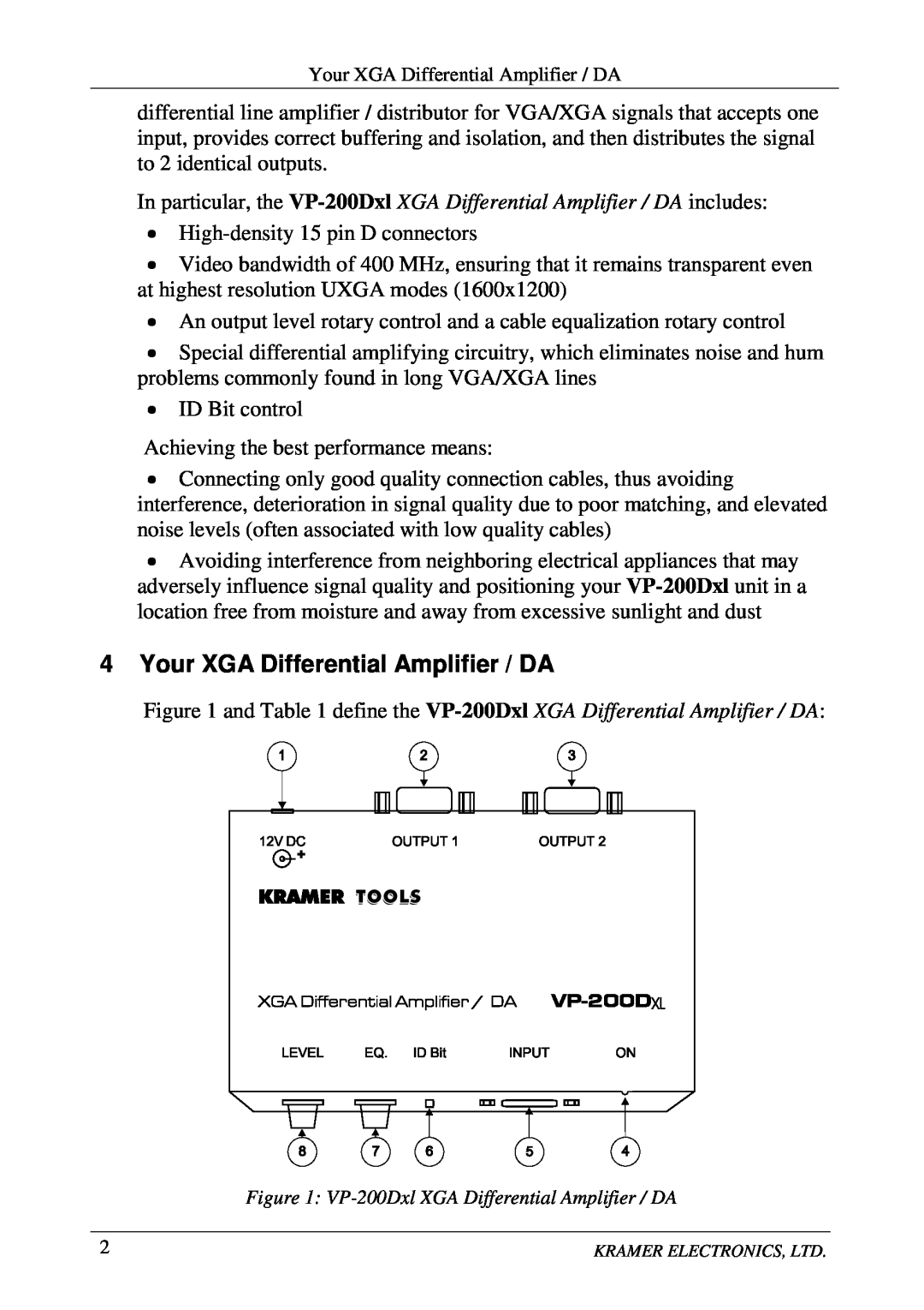 Kramer Electronics VP-200Dxl user manual a wp t p O tp, In particular, the rl9DAAX XGA Differential Amplifier / DA includes 