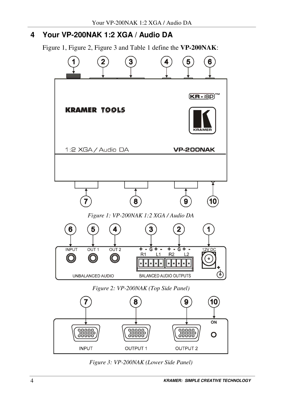 Kramer Electronics user manual Your VP-200NAK 12 XGA / Audio DA, Define the VP-200NAK 