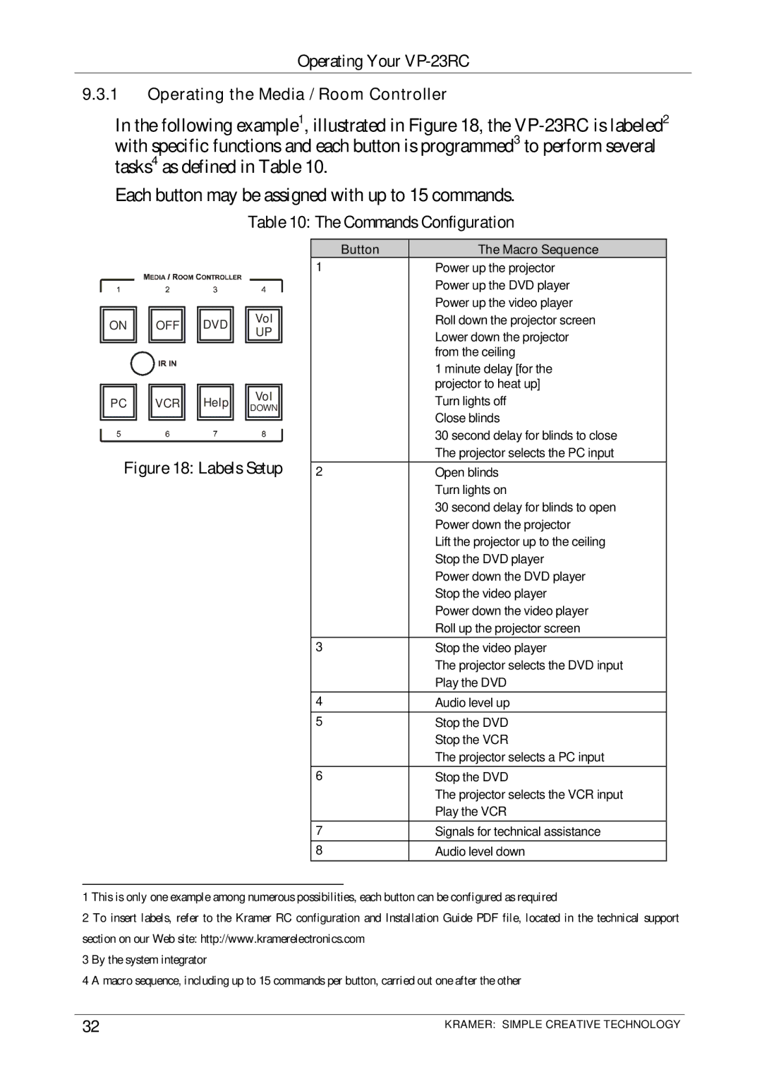 Kramer Electronics VP-23RC user manual Commands Configuration, Button Macro Sequence 