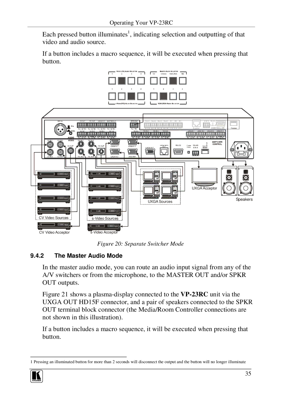 Kramer Electronics VP-23RC user manual Master Audio Mode 