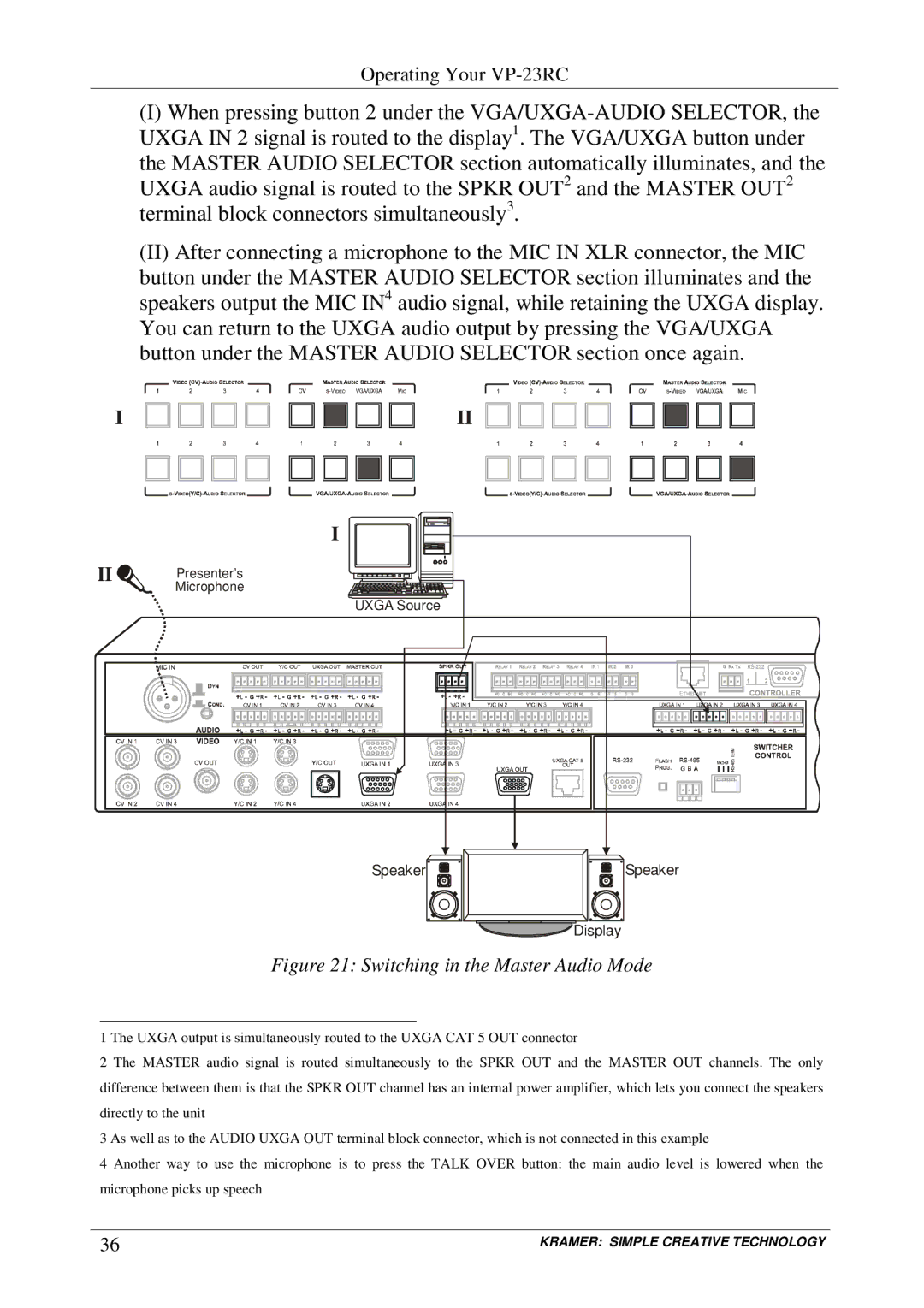 Kramer Electronics VP-23RC user manual Switching in the Master Audio Mode 