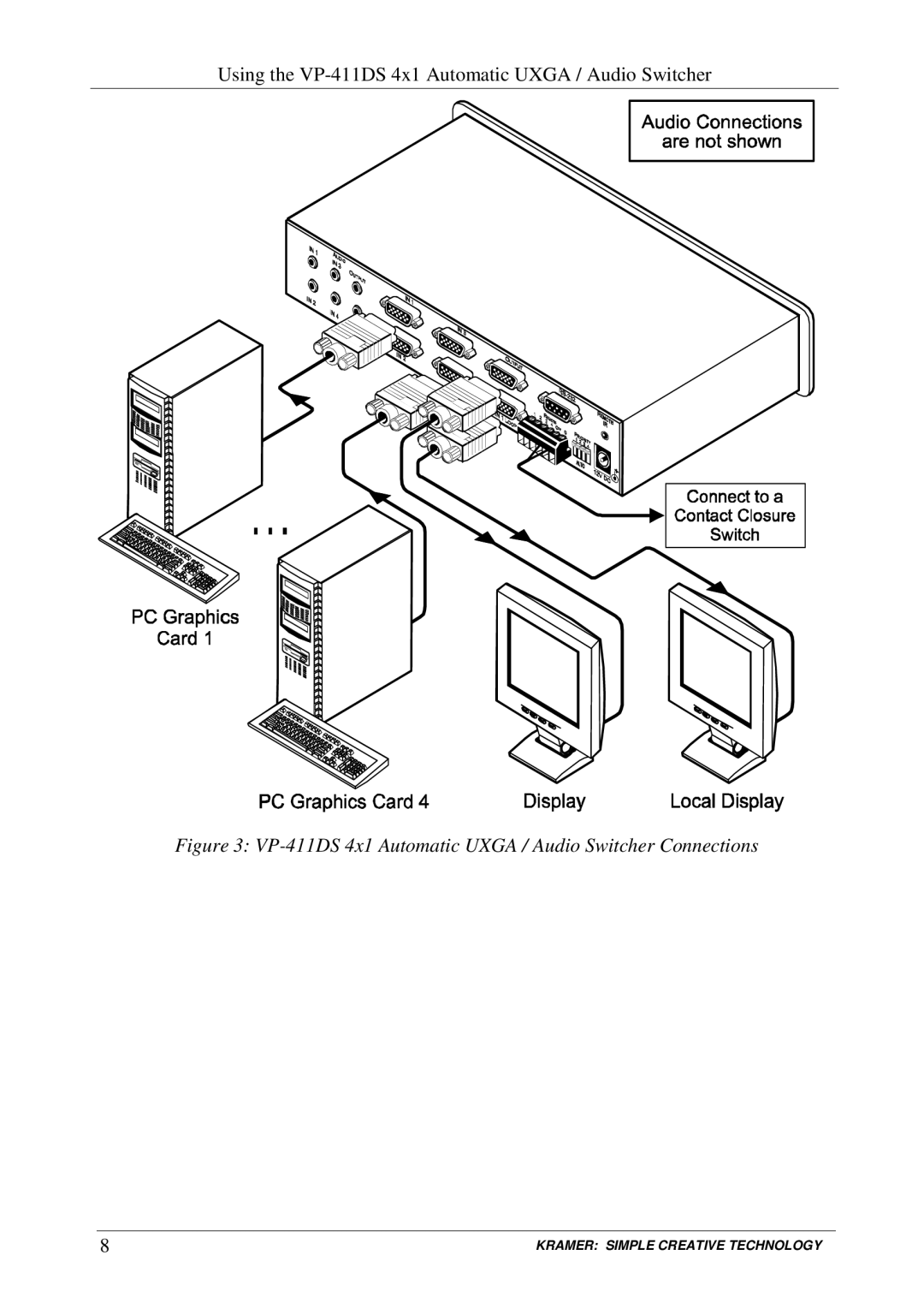 Kramer Electronics user manual VP-411DS 4x1 Automatic Uxga / Audio Switcher Connections 