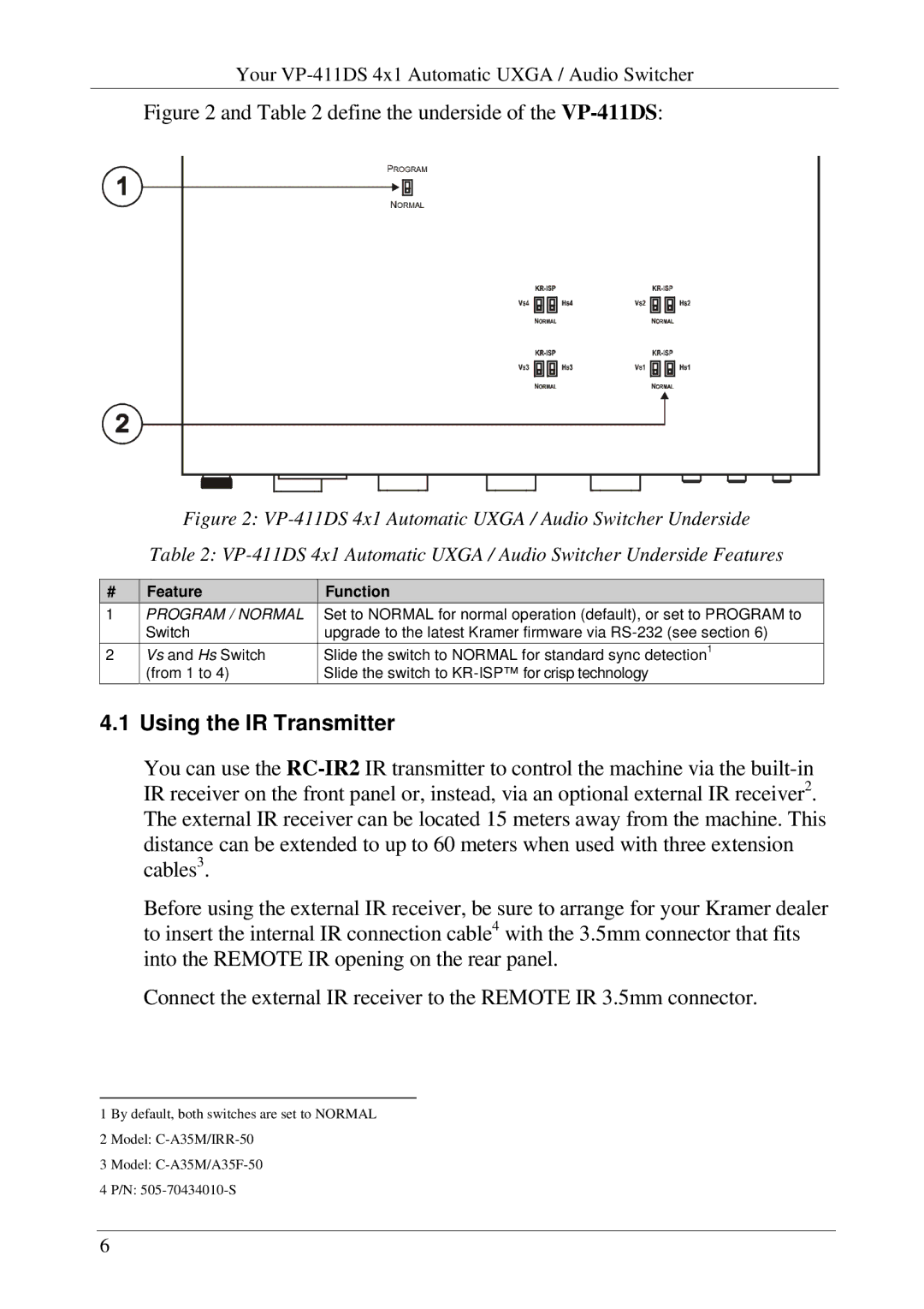 Kramer Electronics user manual Define the underside of the VP-411DS, Using the IR Transmitter 