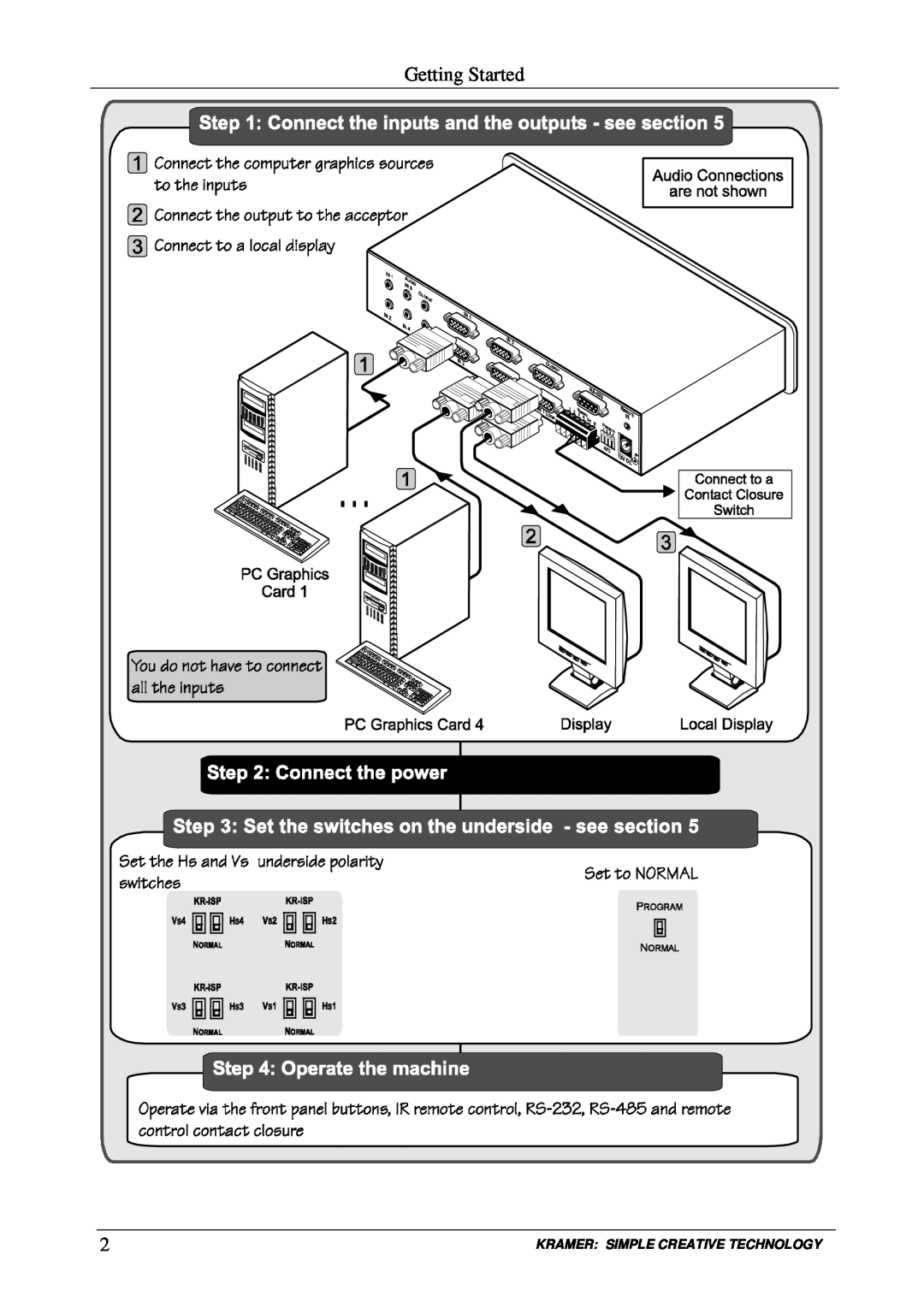 Kramer Electronics VP-411DS user manual Getting Started, Kramer Simple Creative Technology 