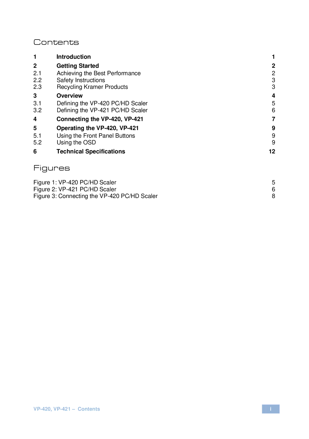 Kramer Electronics VP-420 user manual Figures 