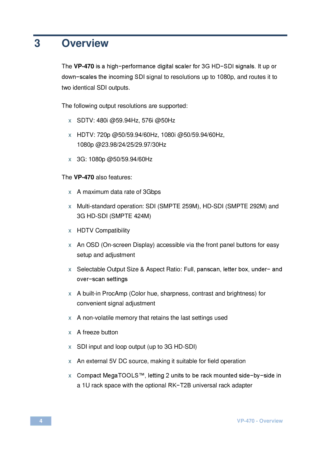 Kramer Electronics VP-470 user manual Overview 