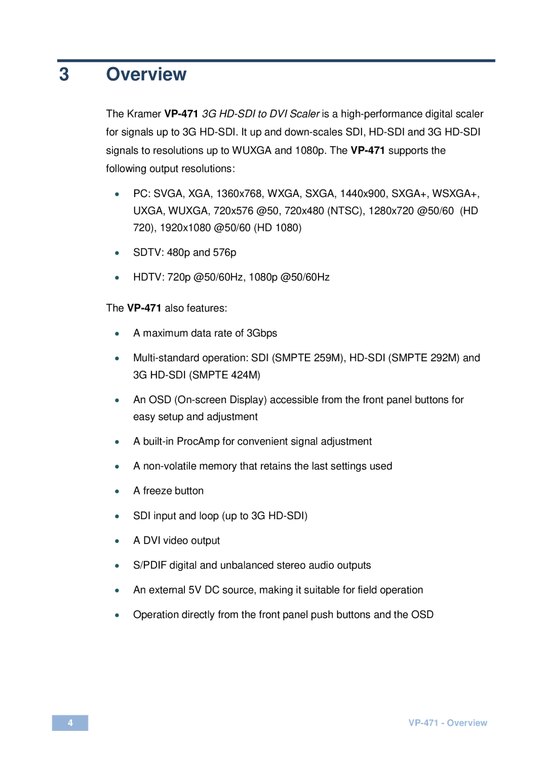 Kramer Electronics VP-471 user manual Overview 