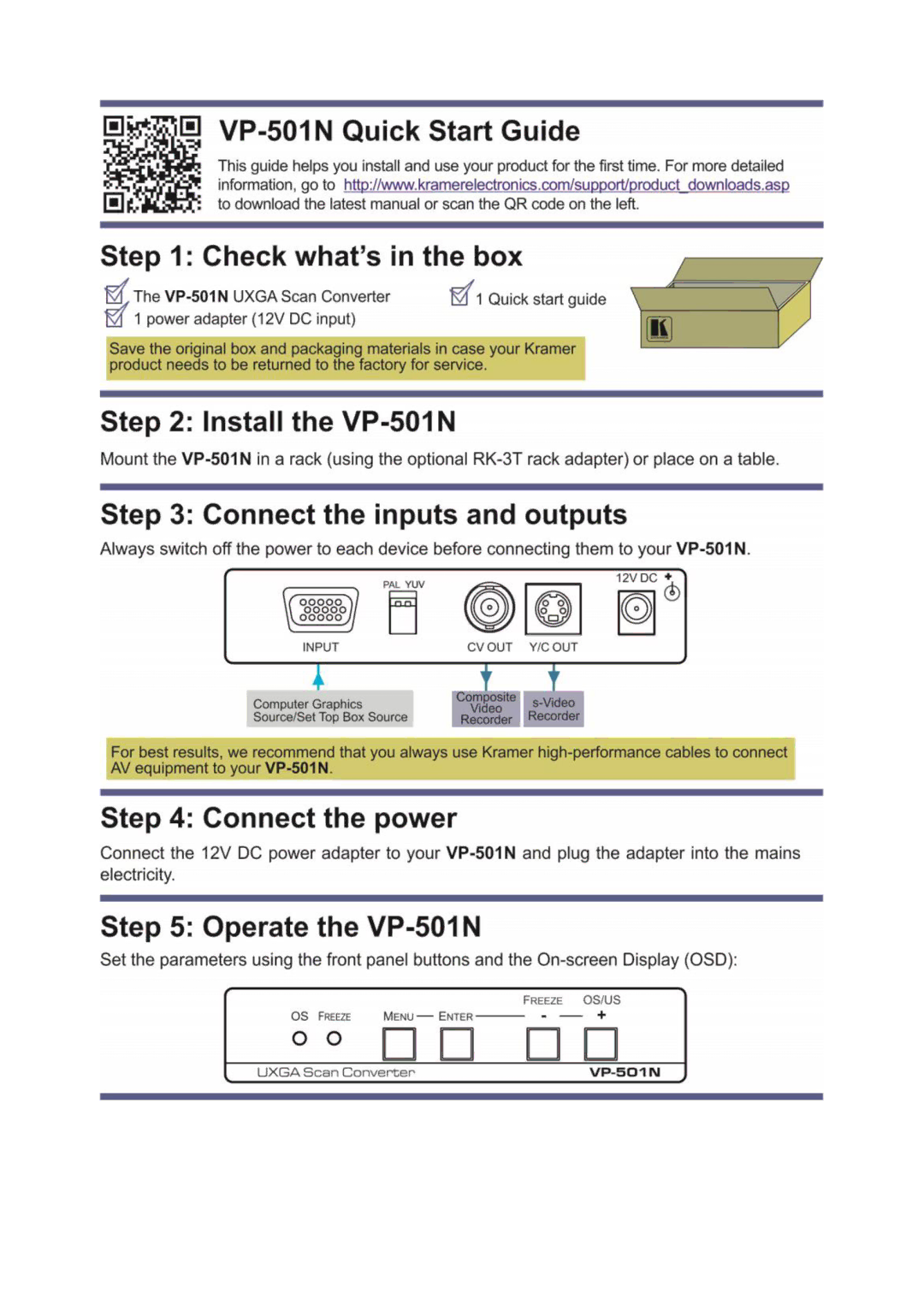 Kramer Electronics VP-501N user manual 