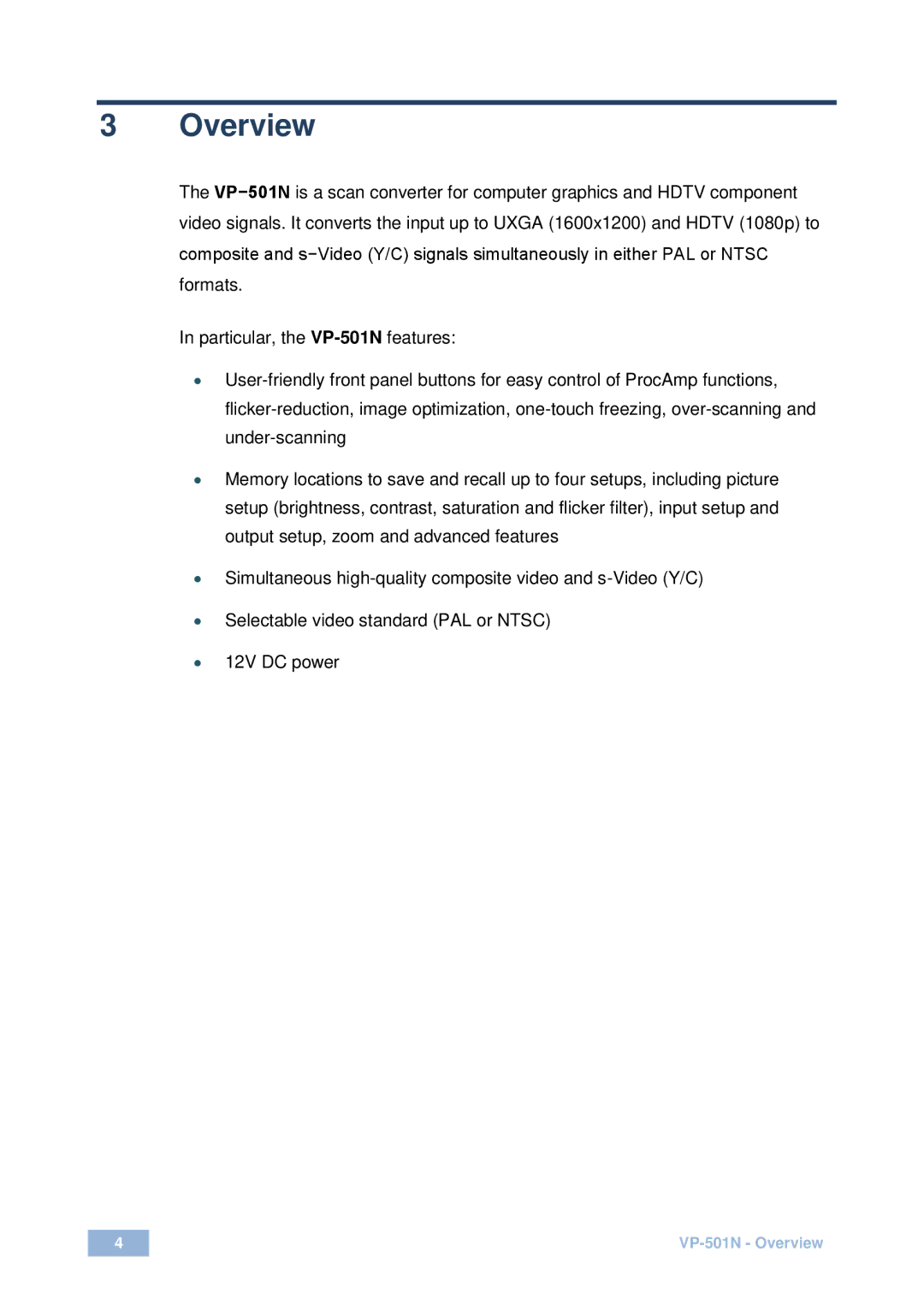 Kramer Electronics VP-501N user manual Overview 