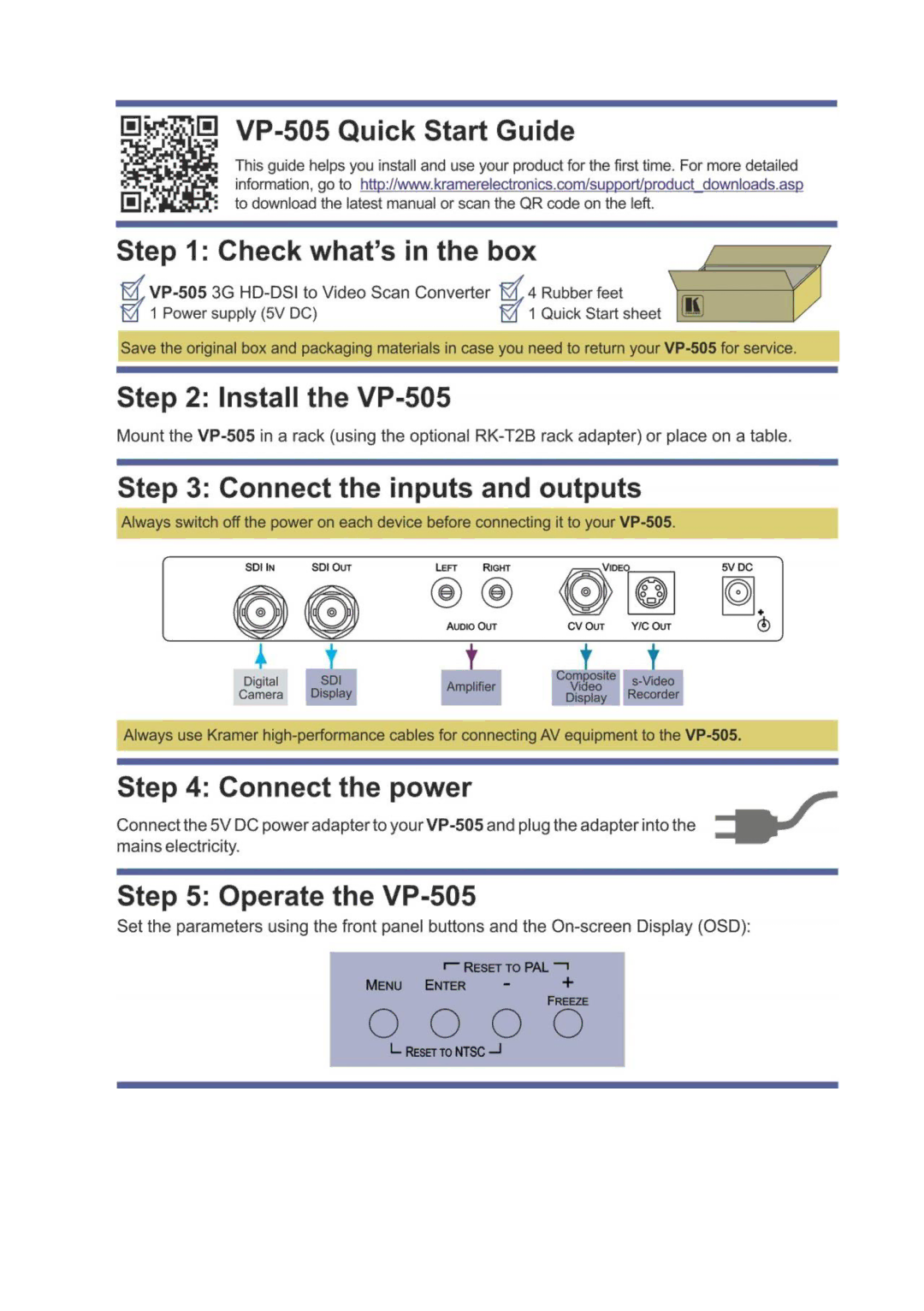 Kramer Electronics VP-505 user manual 