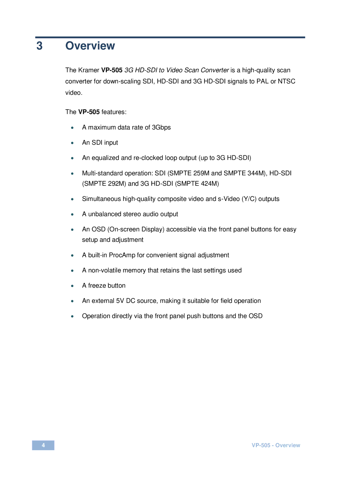 Kramer Electronics VP-505 user manual Overview 