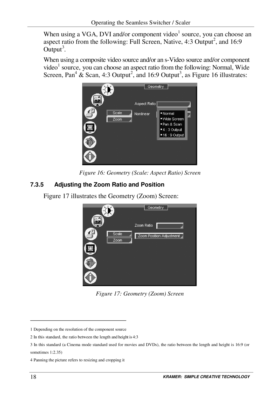 Kramer Electronics VP-719DS user manual Illustrates the Geometry Zoom Screen 