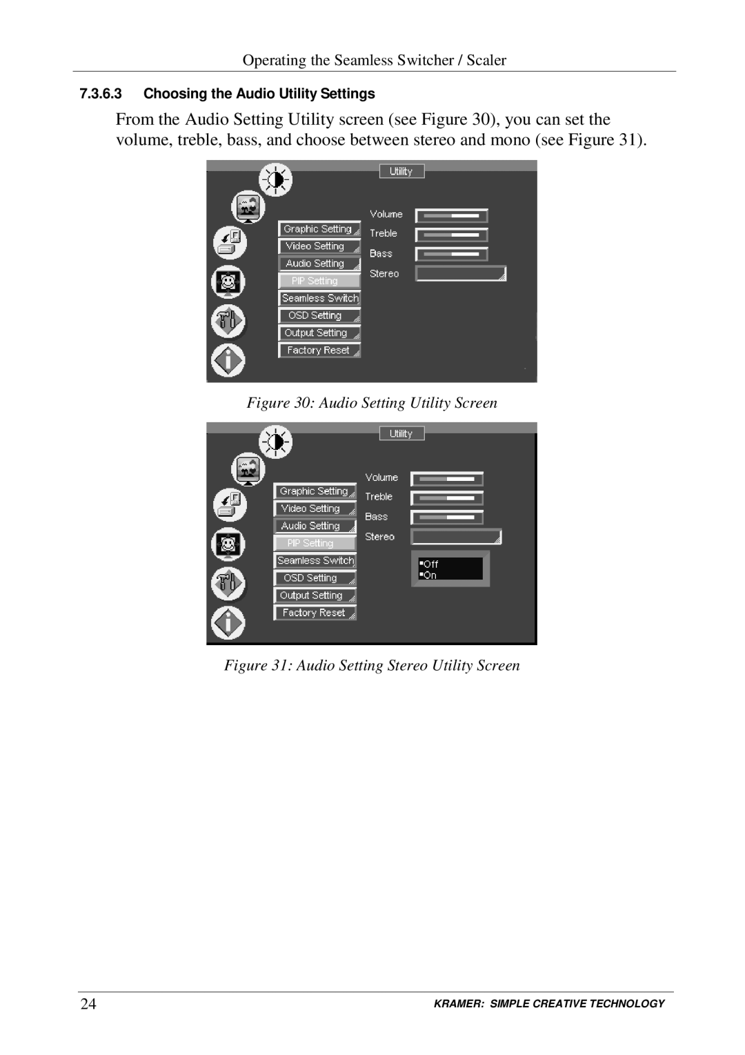 Kramer Electronics VP-719DS user manual Audio Setting Utility Screen 