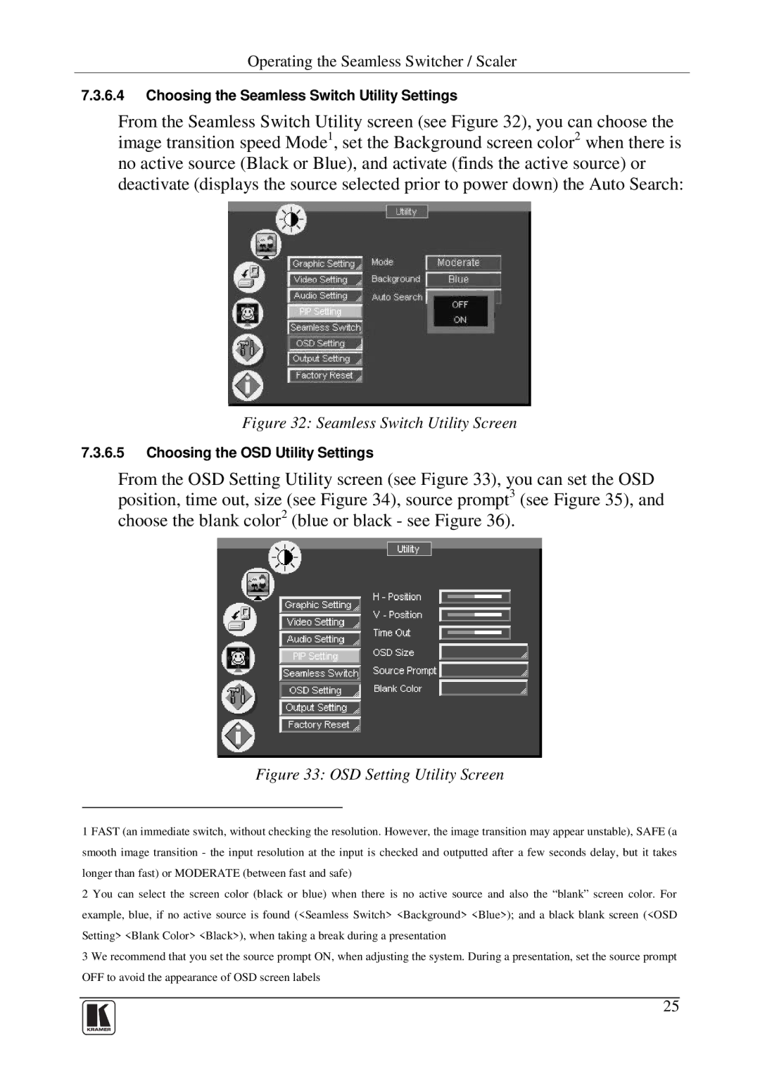Kramer Electronics VP-719DS user manual Seamless Switch Utility Screen 