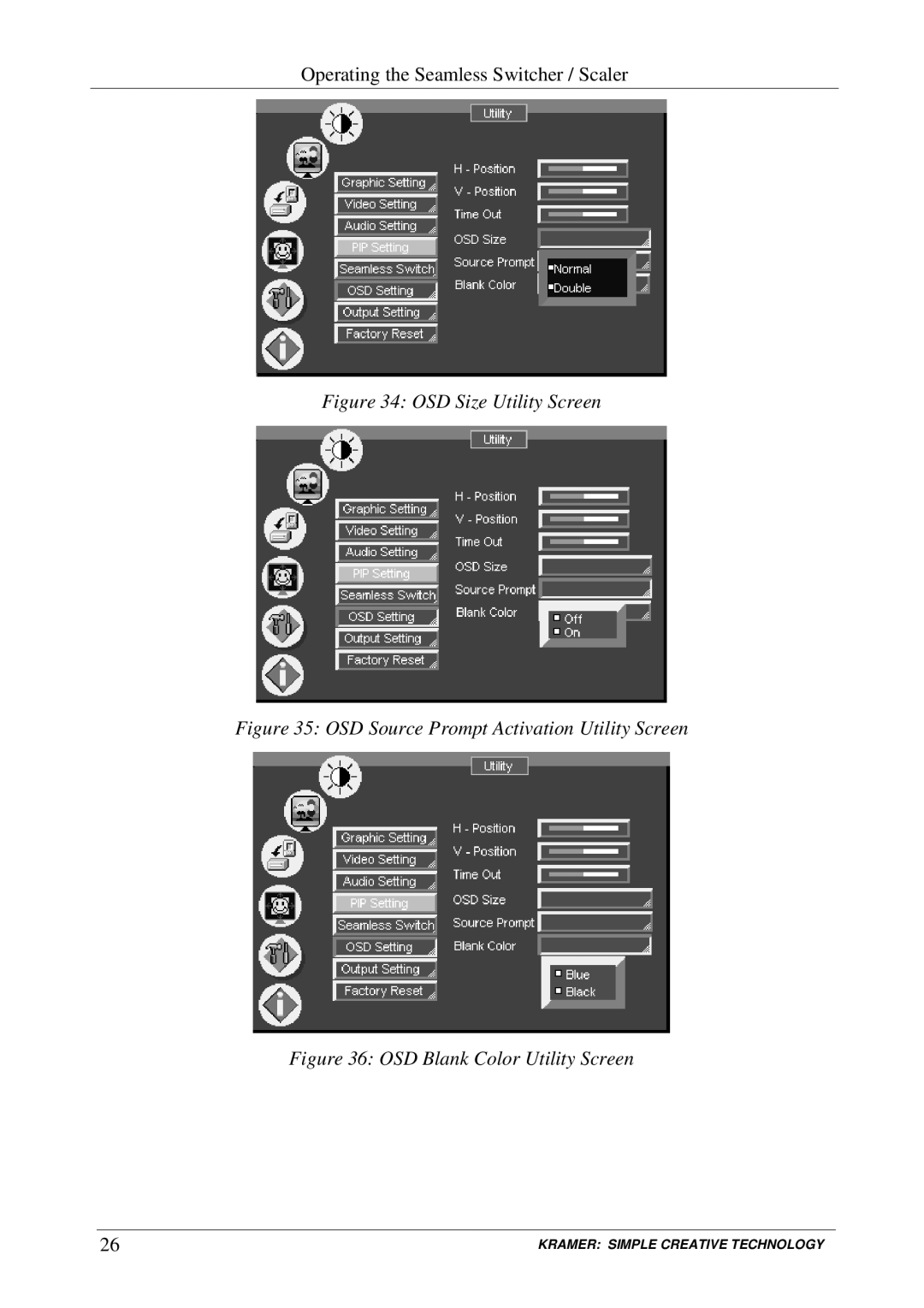 Kramer Electronics VP-719DS user manual OSD Size Utility Screen 