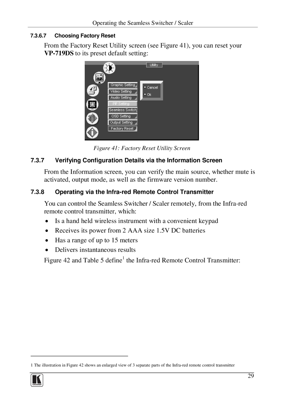 Kramer Electronics VP-719DS user manual Define1 the Infra-red Remote Control Transmitter 