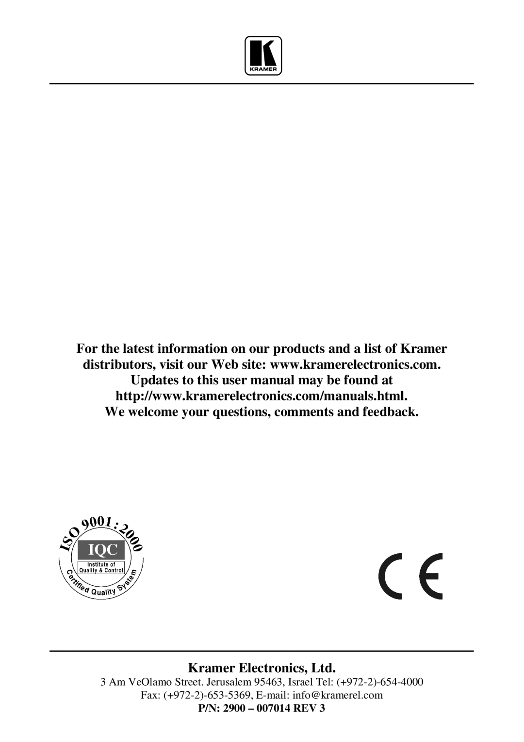 Kramer Electronics VP-719DS user manual 2900 007014 REV 