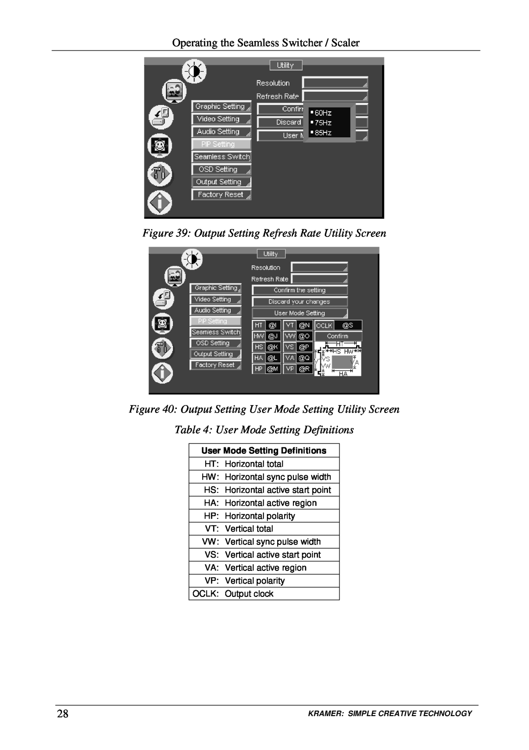 Kramer Electronics VP-719DS user manual User Mode Setting Definitions 