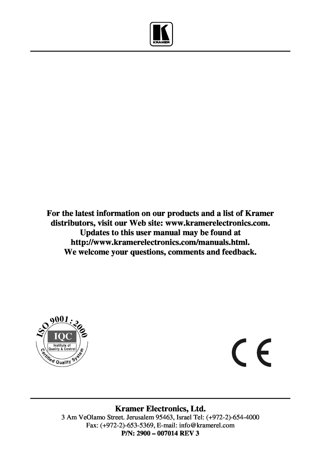 Kramer Electronics VP-719DS user manual P/N 2900 - 007014 REV 