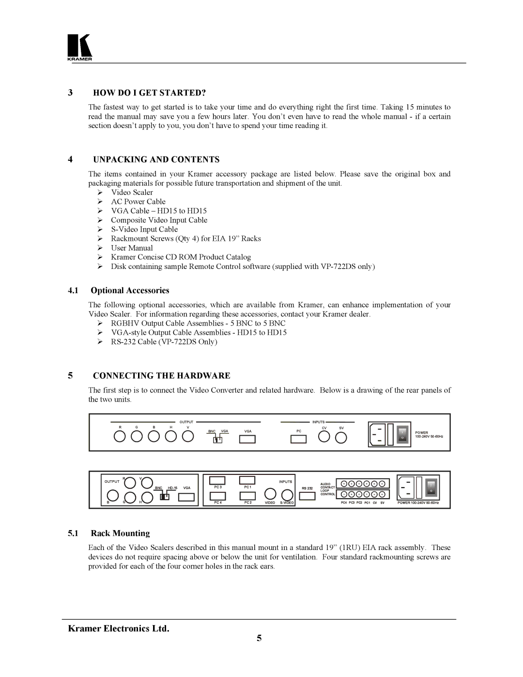 Kramer Electronics VP-721DS, VP-722DS user manual HOW do I GET STARTED?, Unpacking and Contents, Connecting the Hardware 