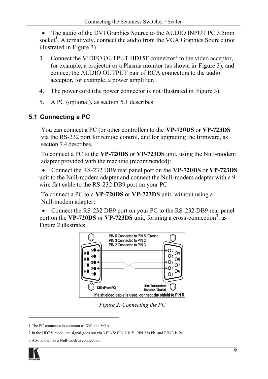 Kramer Electronics VP-720DS, VP-723DS manual $3&RSWLRQDODVVHFWLRQGHVFULEHV, ZLUHIODWFDEOHWRWKH56%SRUWRQ\RXU3 