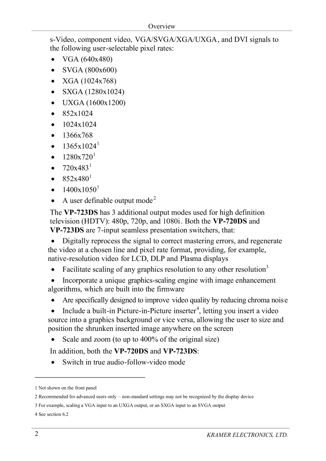 Kramer Electronics VP-723DS, VP-720DS manual Wkhiroorzlqjxvhuvhohfwdeohslhoudwhv, $Xvhughilqdeohrxwsxwprgh, 2YHUYLHZ 