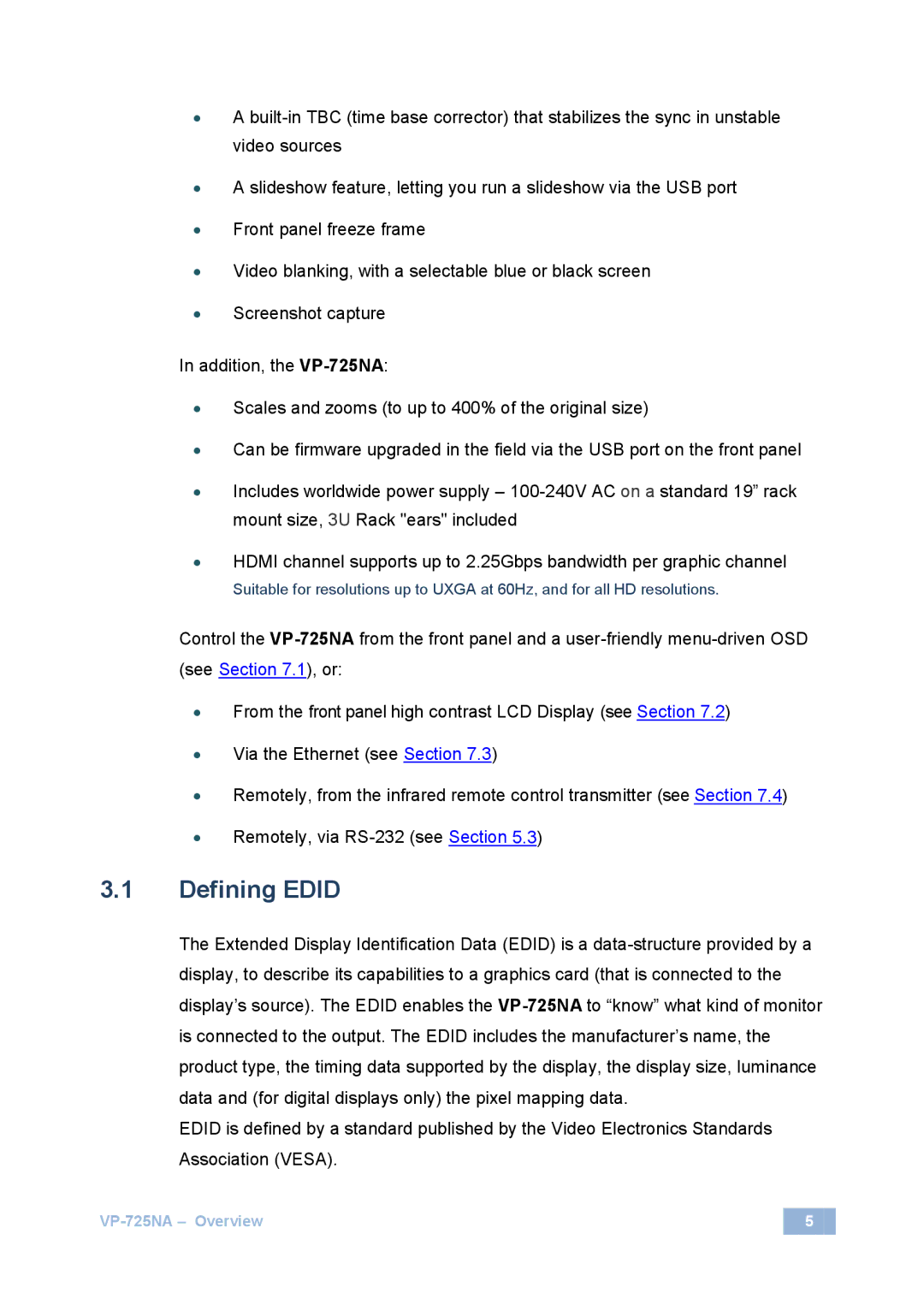 Kramer Electronics VP-725NA user manual Defining Edid 