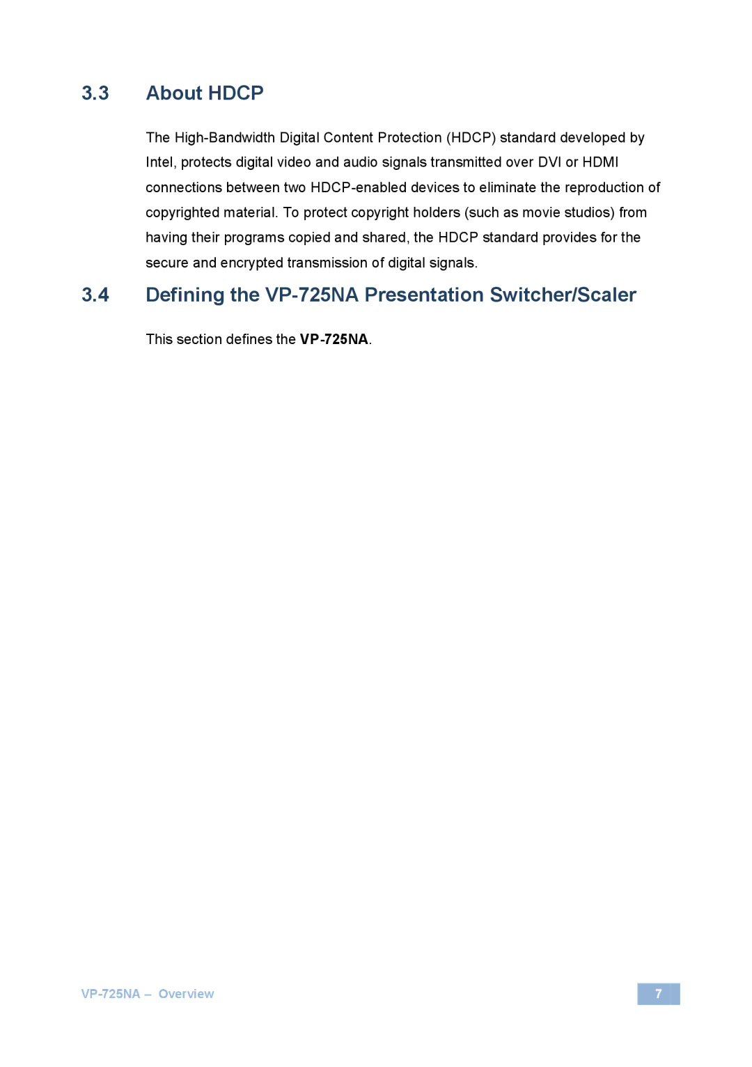 Kramer Electronics user manual About Hdcp, Defining the VP-725NA Presentation Switcher/Scaler 