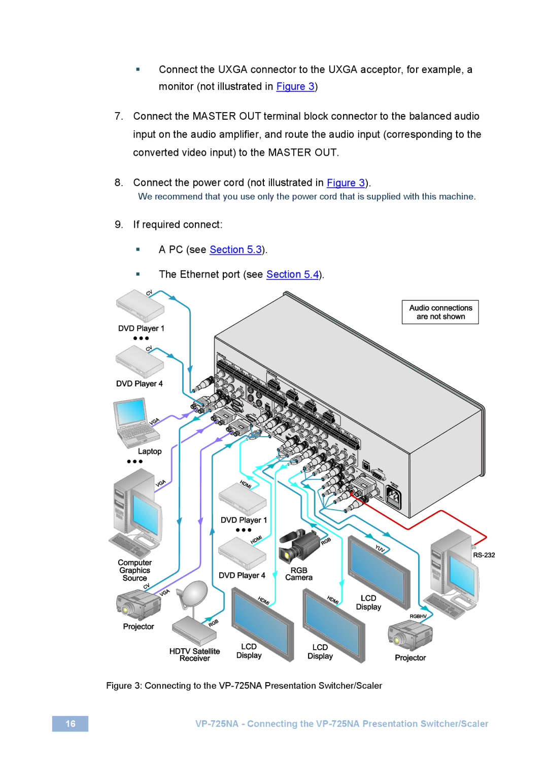 Kramer Electronics user manual Connecting to the VP-725NA Presentation Switcher/Scaler 