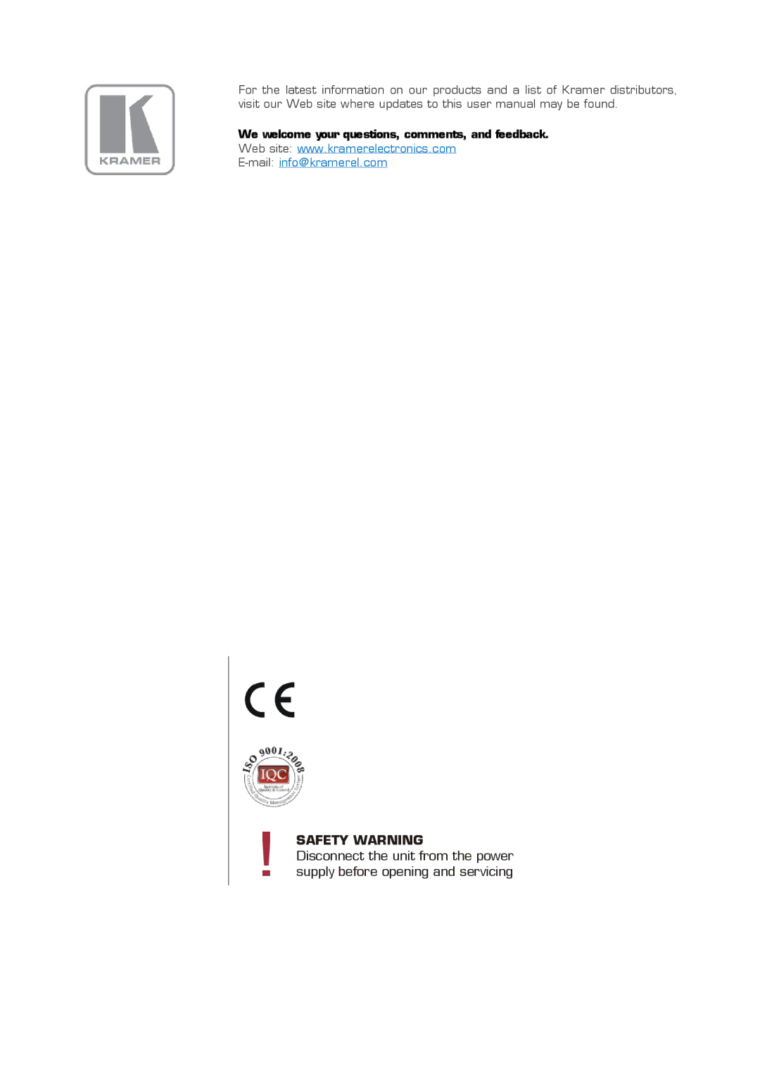 Kramer Electronics VP-725NA user manual Safety Warning 