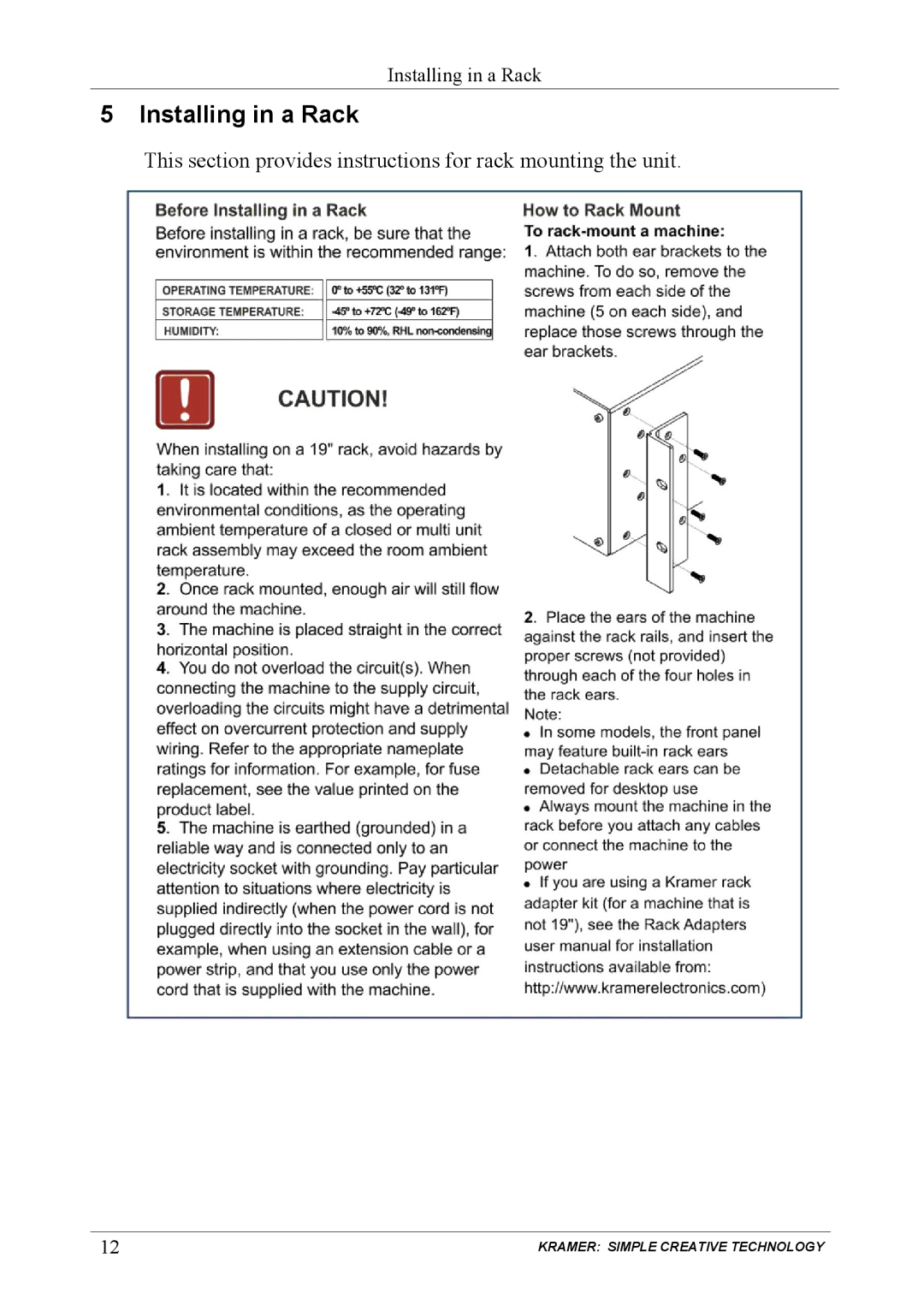 Kramer Electronics VP-725XLA user manual Installing in a Rack 