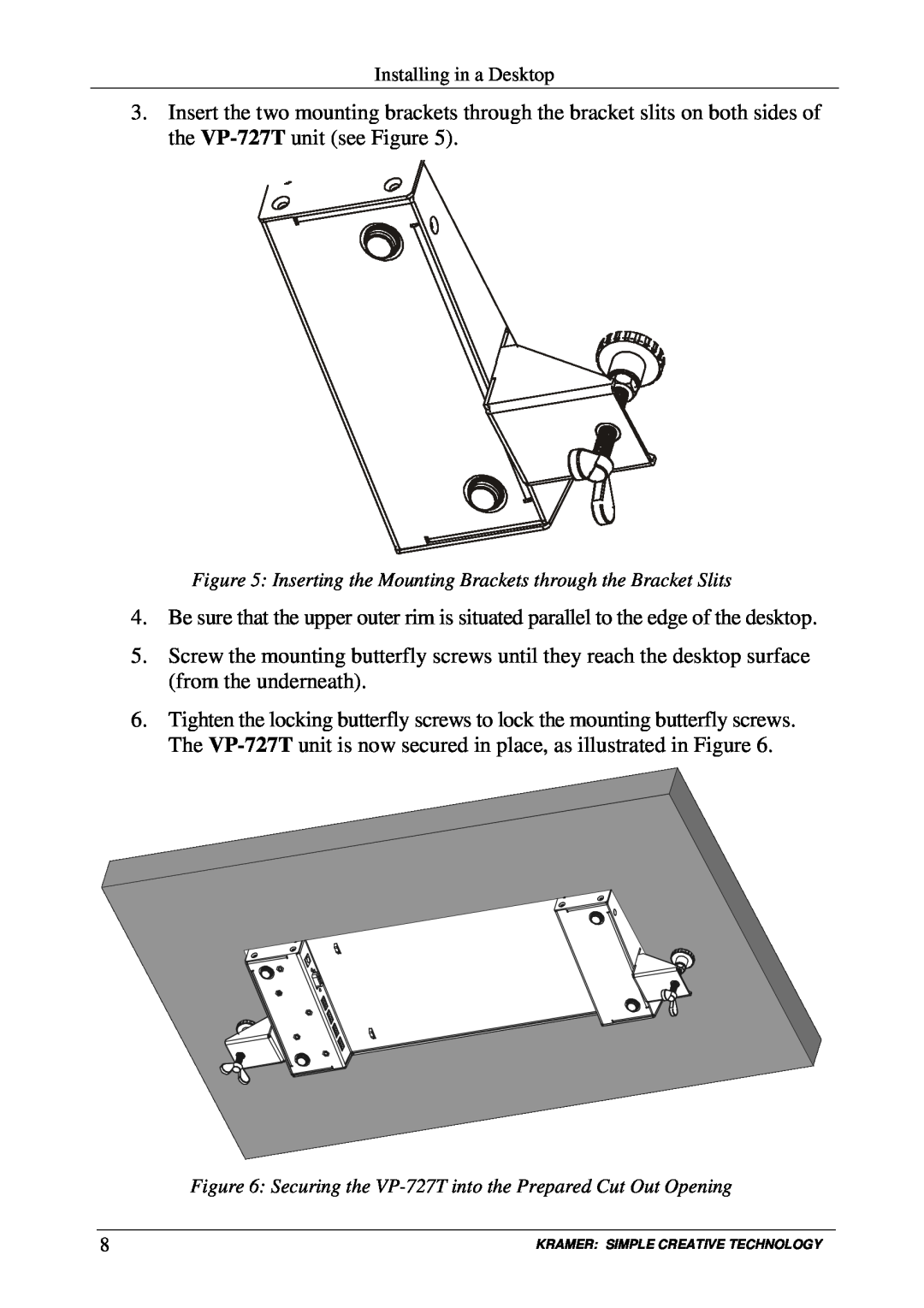 Kramer Electronics VP-727T user manual Inserting the Mounting Brackets through the Bracket Slits 