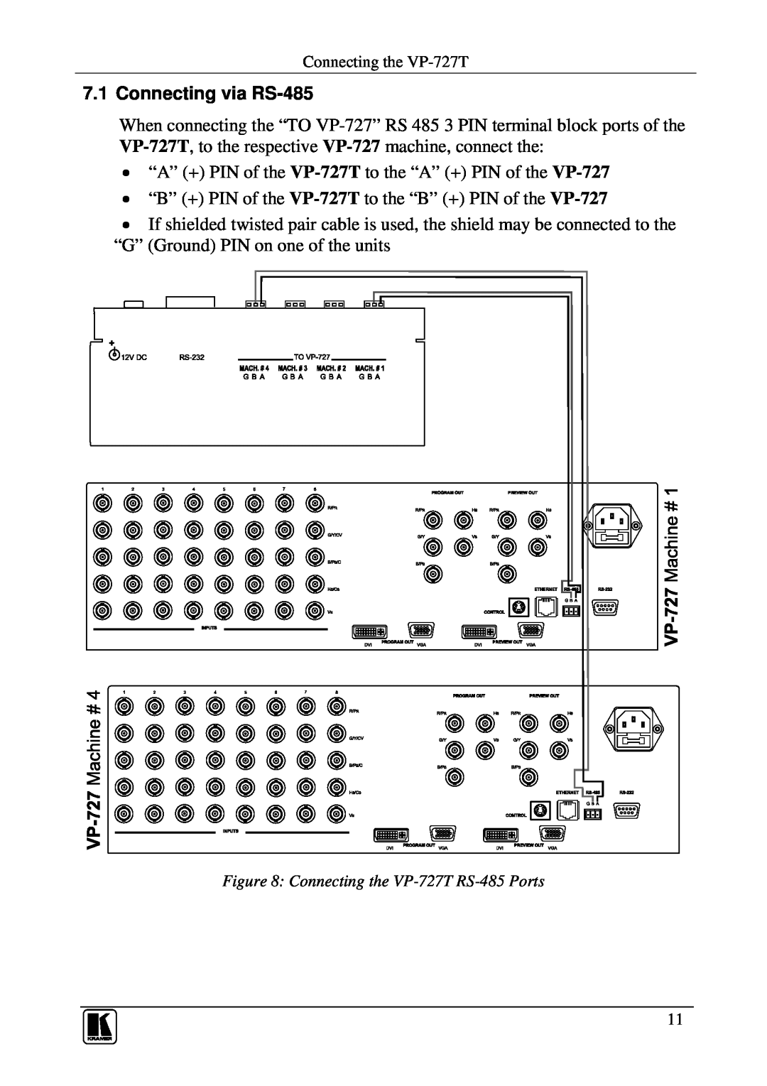 Kramer Electronics VP-727T user manual Connecting via RS-485 