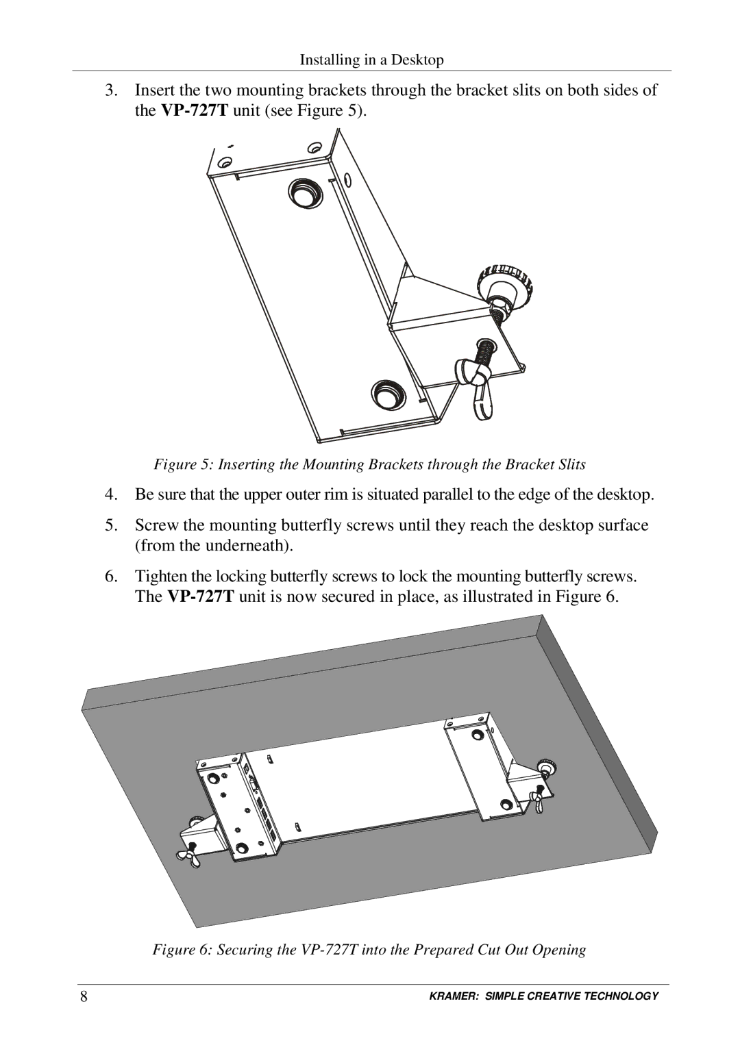 Kramer Electronics VP-727T user manual Inserting the Mounting Brackets through the Bracket Slits 