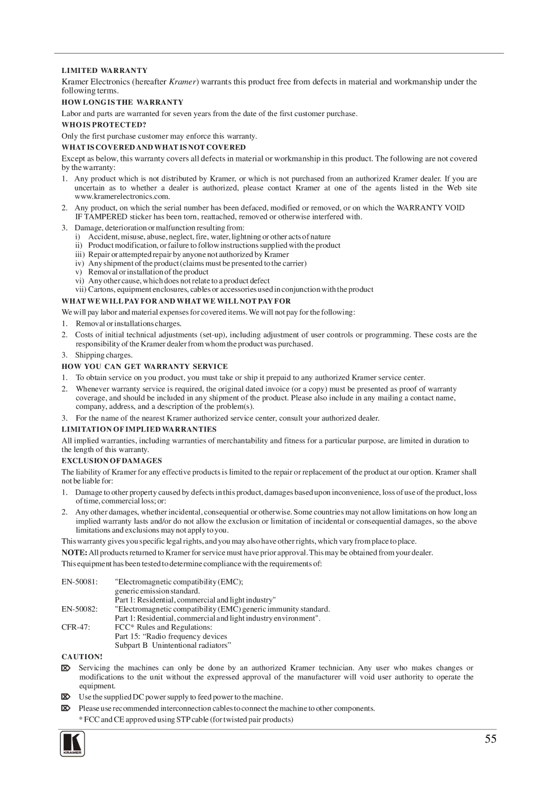 Kramer Electronics VP-747 user manual Limited Warranty 