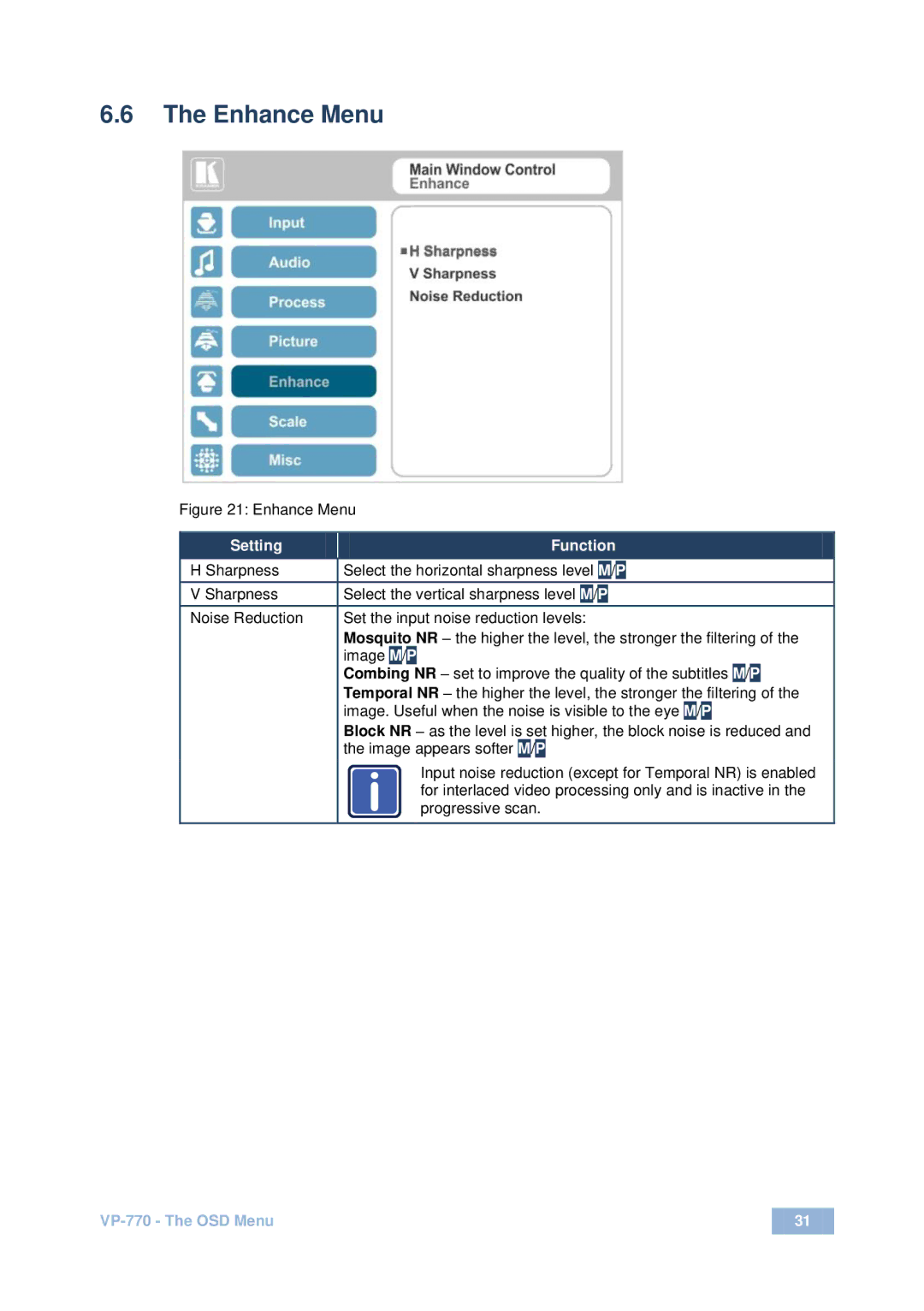 Kramer Electronics VP-770 user manual Enhance Menu 