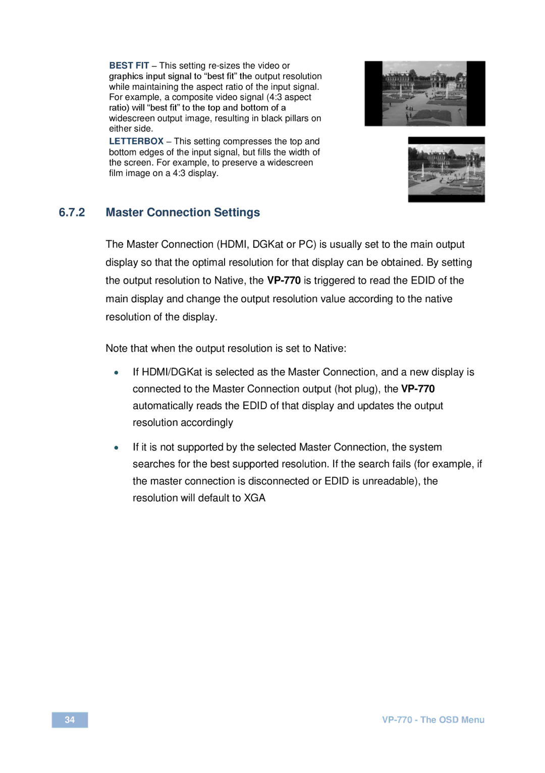 Kramer Electronics VP-770 user manual Master Connection Settings 