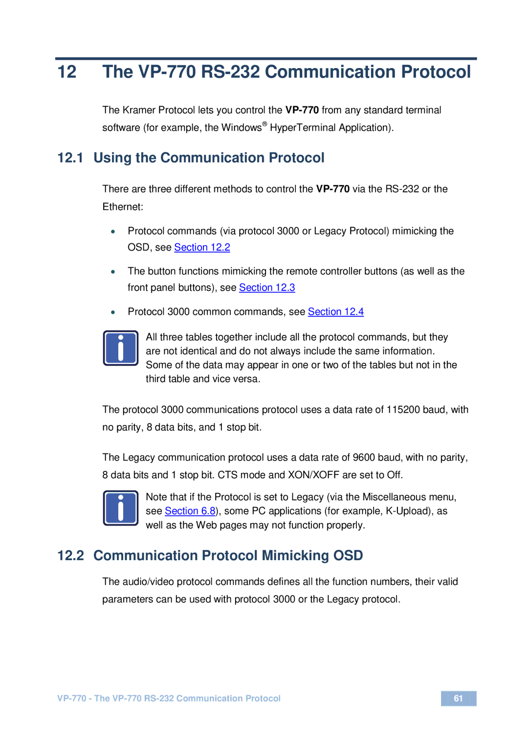 Kramer Electronics user manual VP-770 RS-232 Communication Protocol, Using the Communication Protocol 