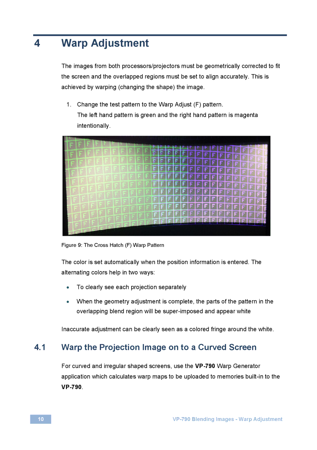 Kramer Electronics VP-790 manual Warp Adjustment, Warp the Projection Image on to a Curved Screen 