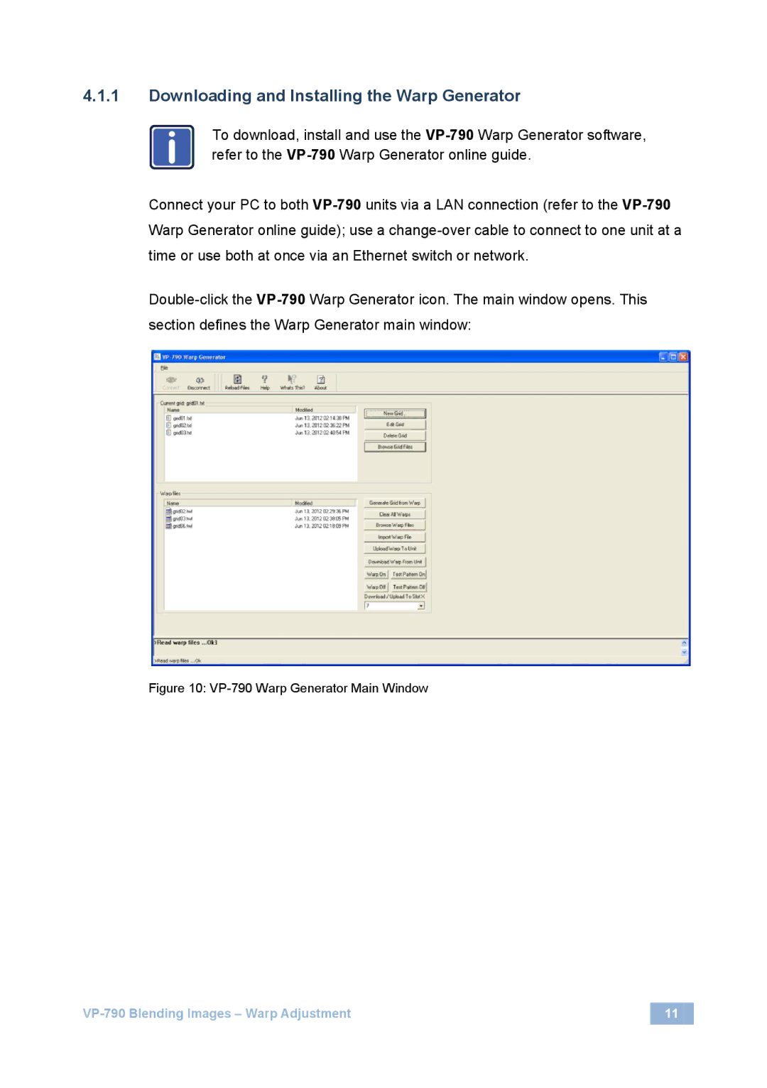 Kramer Electronics VP-790 manual Downloading and Installing the Warp Generator 