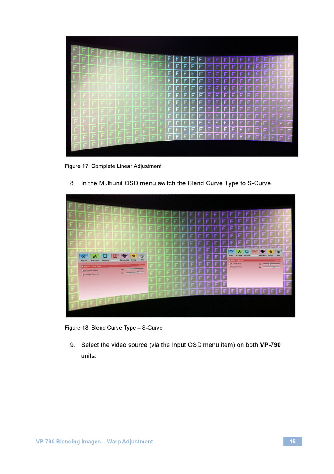 Kramer Electronics VP-790 manual Multiunit OSD menu switch the Blend Curve Type to S-Curve 