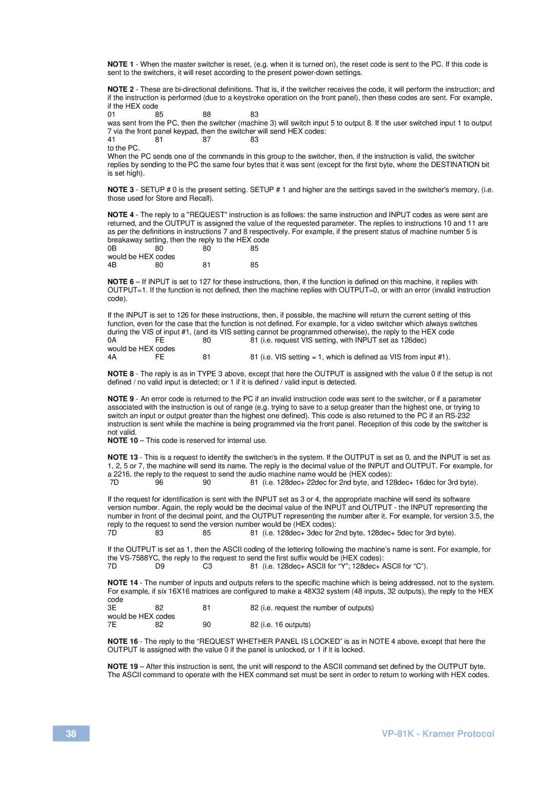 Kramer Electronics VP-81 K user manual VP-81K Kramer Protocol 