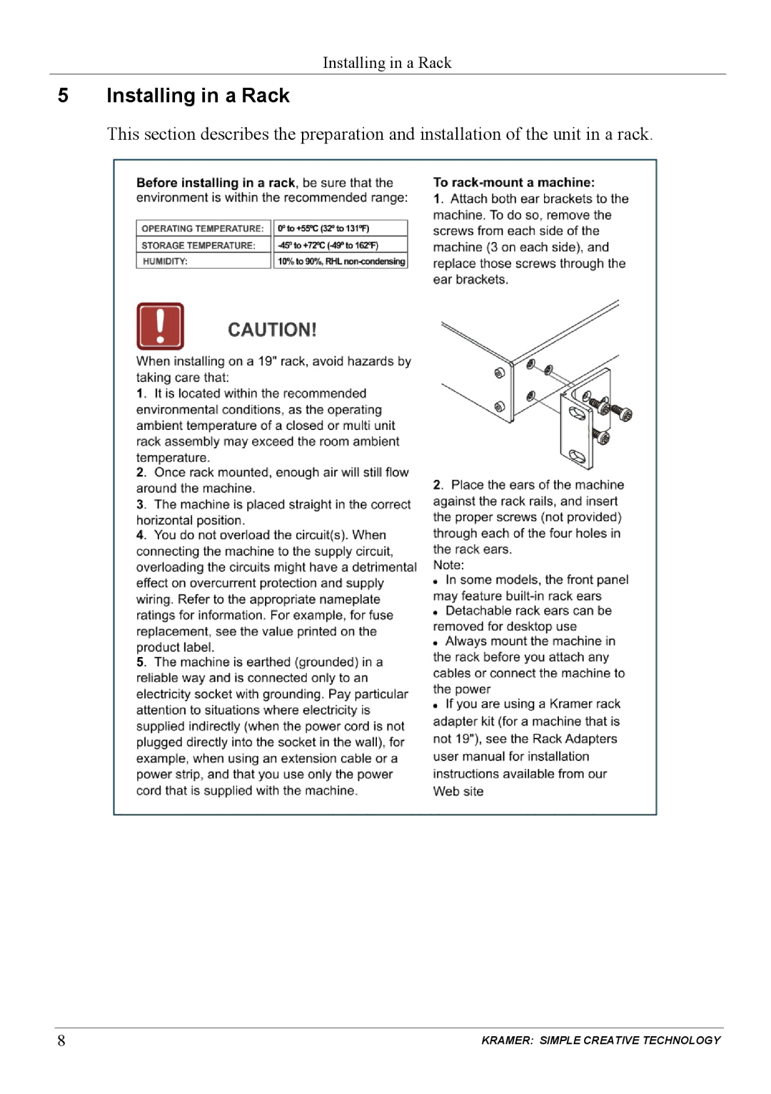 Kramer Electronics VP-81KSi user manual Installing in a Rack 