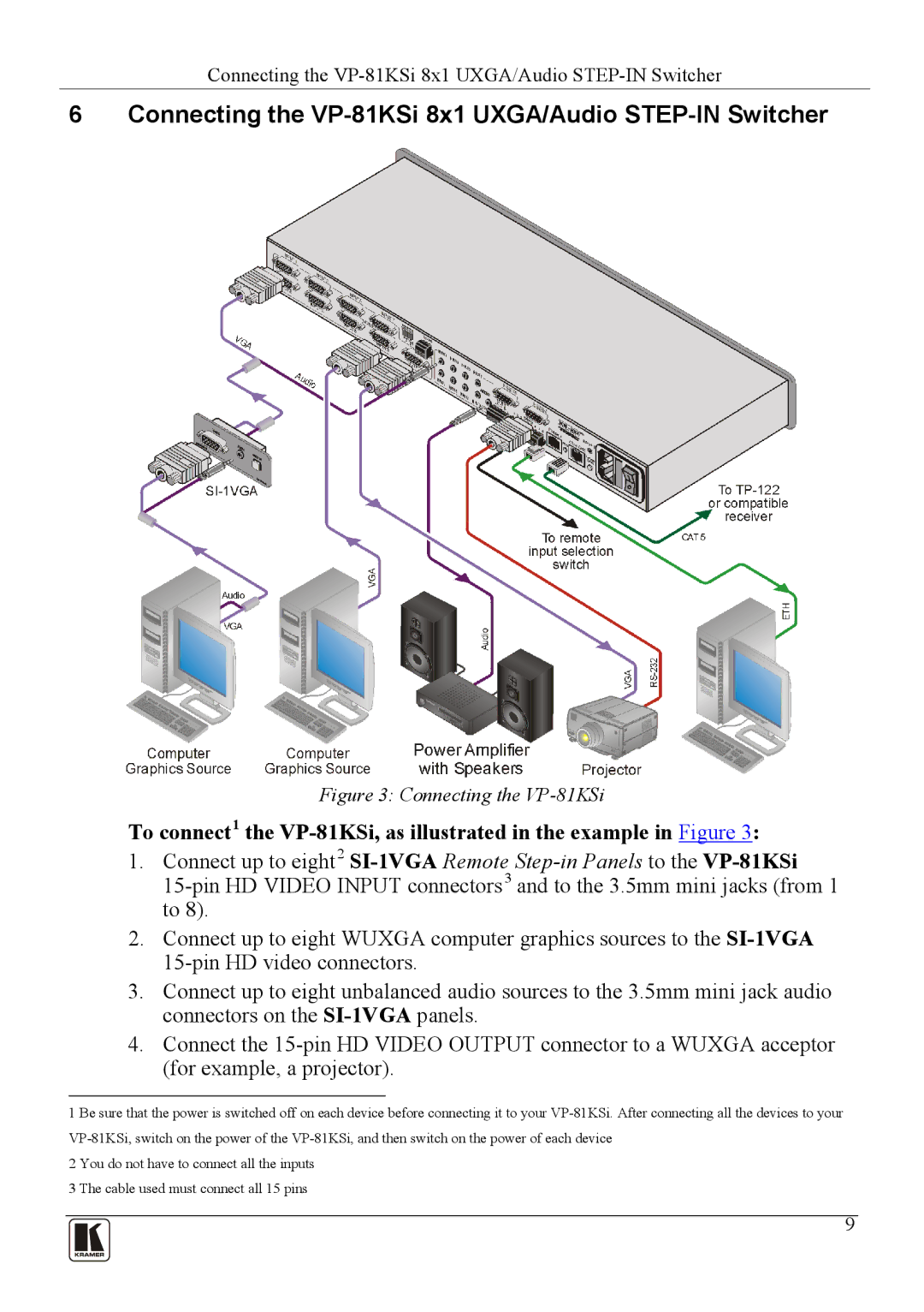 Kramer Electronics user manual Connecting the VP-81KSi 8x1 UXGA/Audio STEP-IN Switcher 