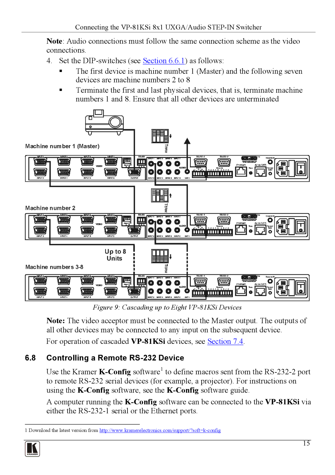 Kramer Electronics user manual Controlling a Remote RS-232 Device, Cascading up to Eight VP-81KSi Devices 