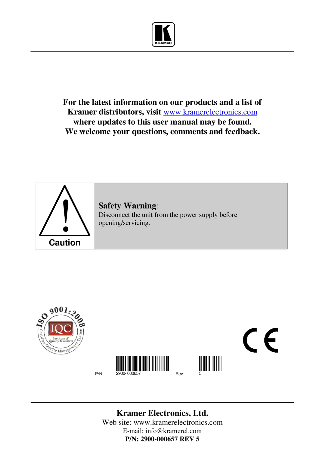 Kramer Electronics VP-81KSi user manual Safety Warning 