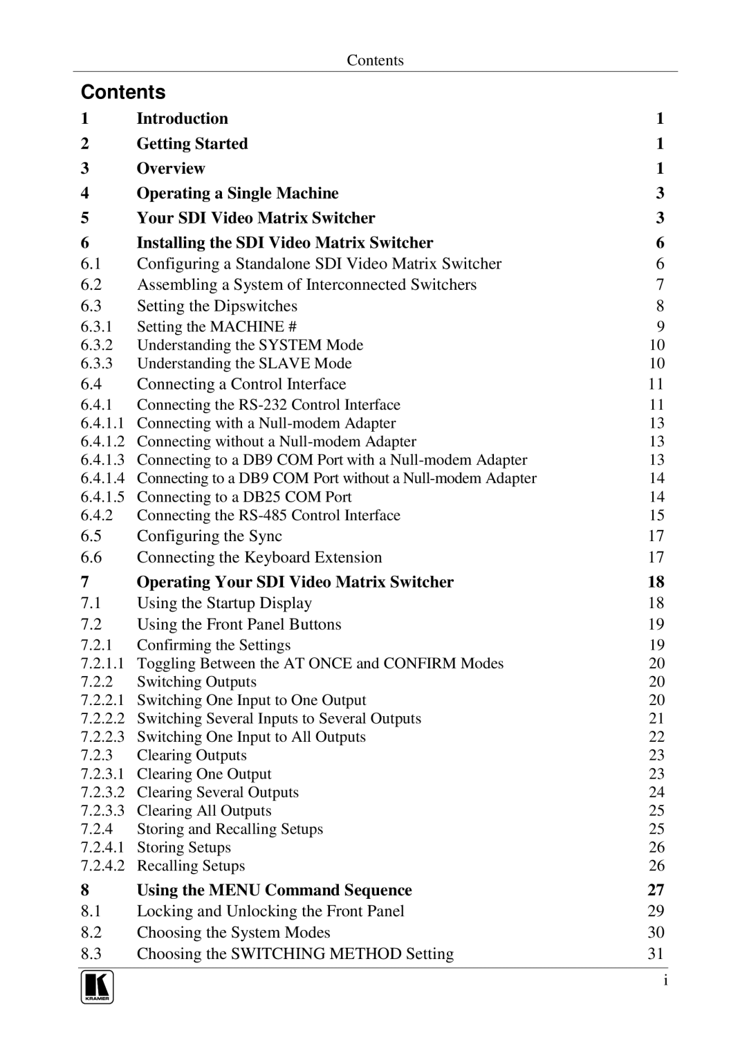 Kramer Electronics VS-1616SDI user manual Contents 